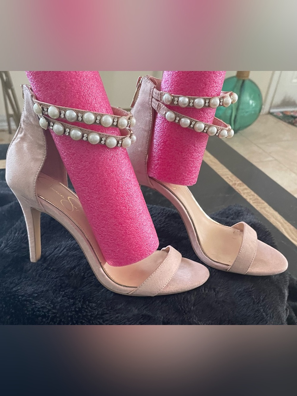 Jessica Simpson Pearl-Embellished Blush Pink Heels